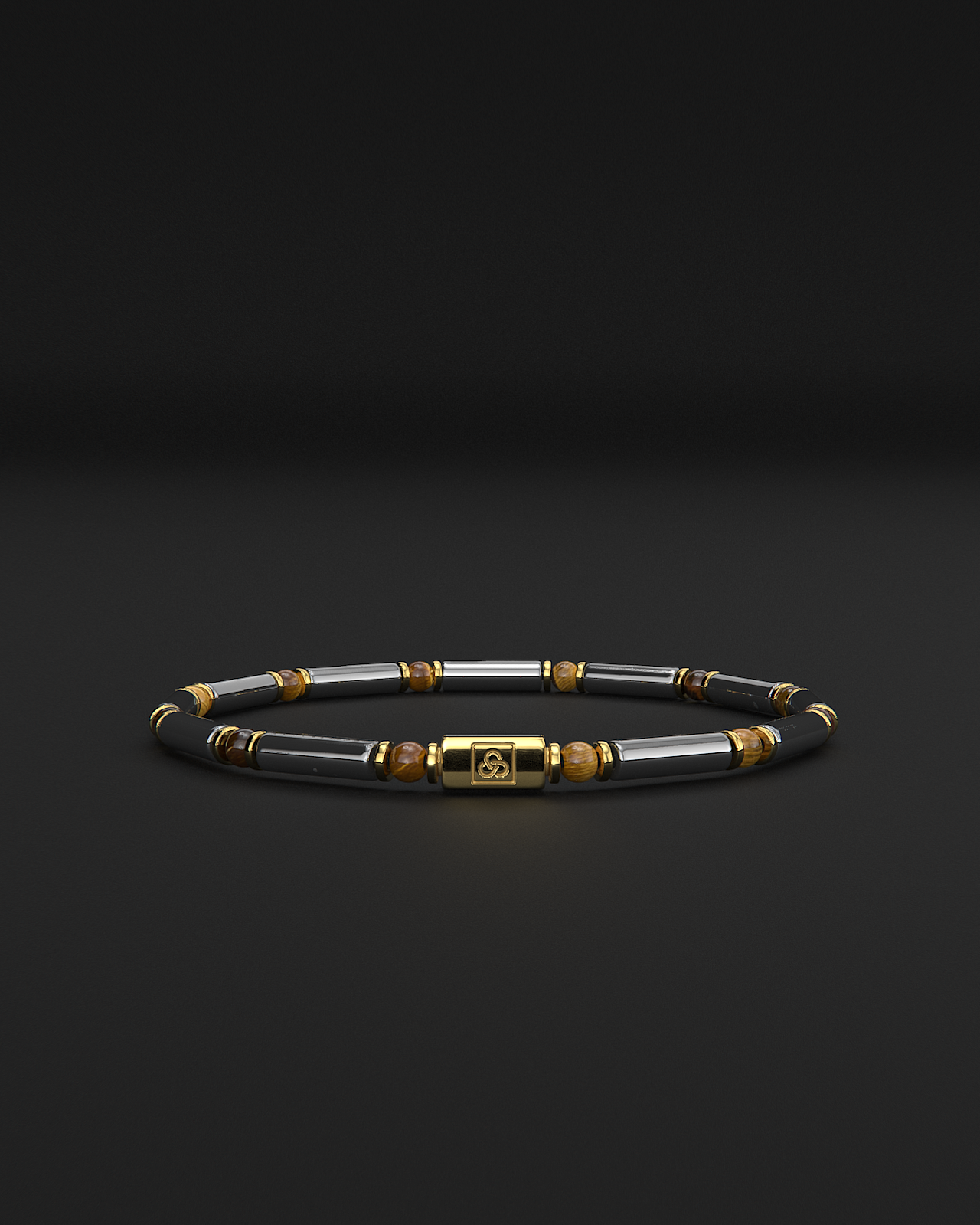 Pulsera Hematita + Ojo de Tigre Pipa | Espaciador