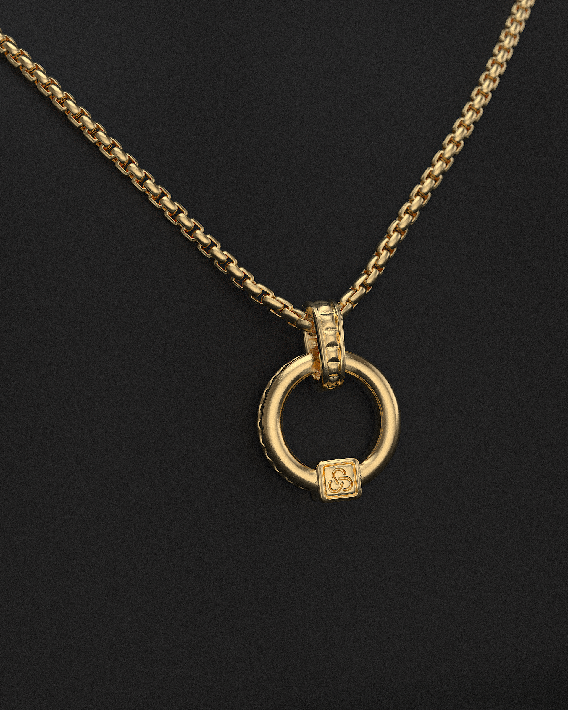 Pyramid Raw Circle Pendant + Round Box Chain