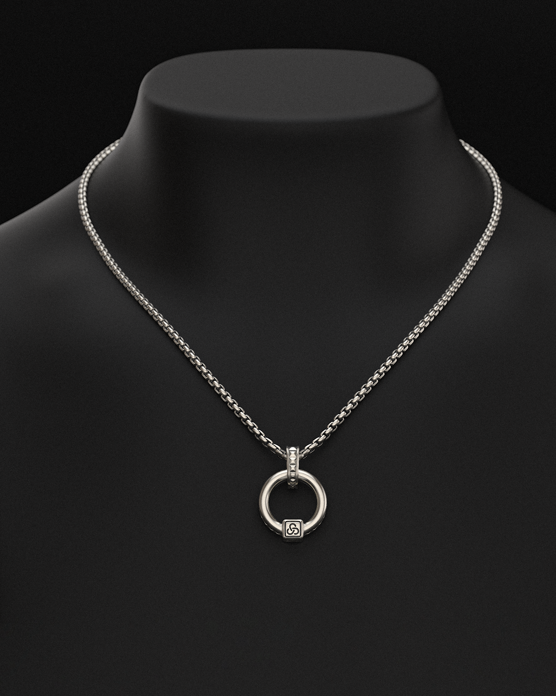 Pyramid Raw Circle Pendant + Round Box Chain