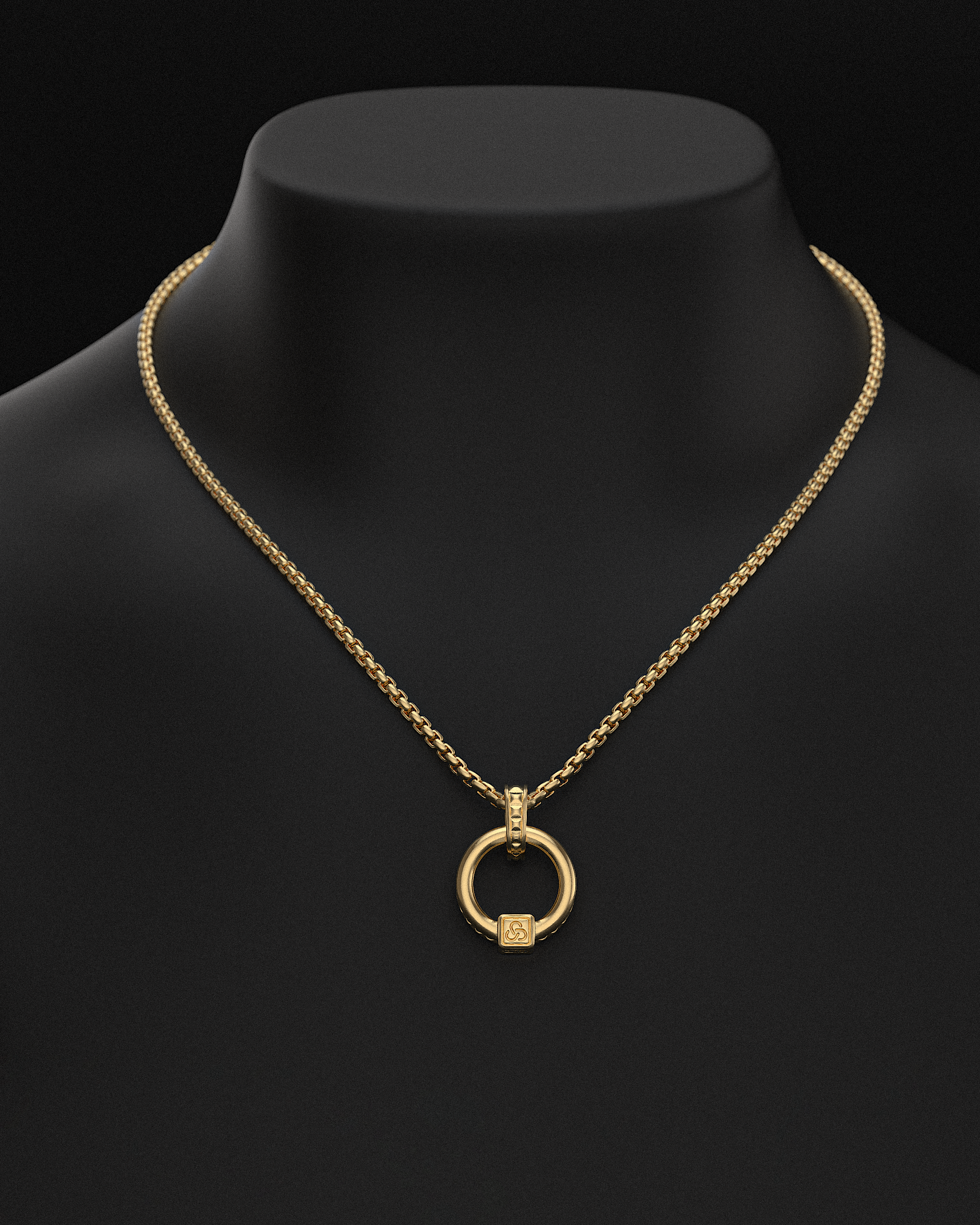 Pyramid Raw Circle Pendant + Round Box Chain