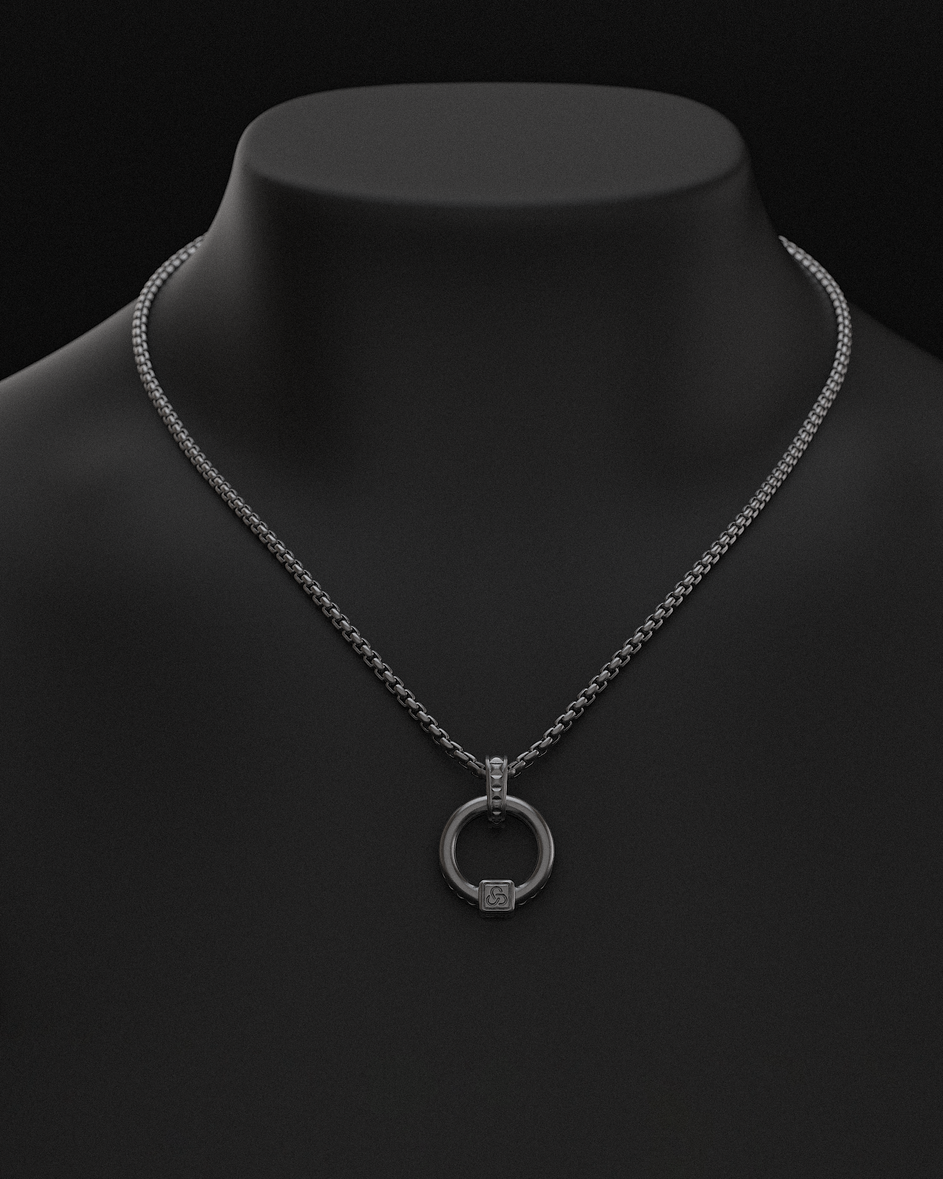 Pyramid Raw Circle Pendant + Round Box Chain