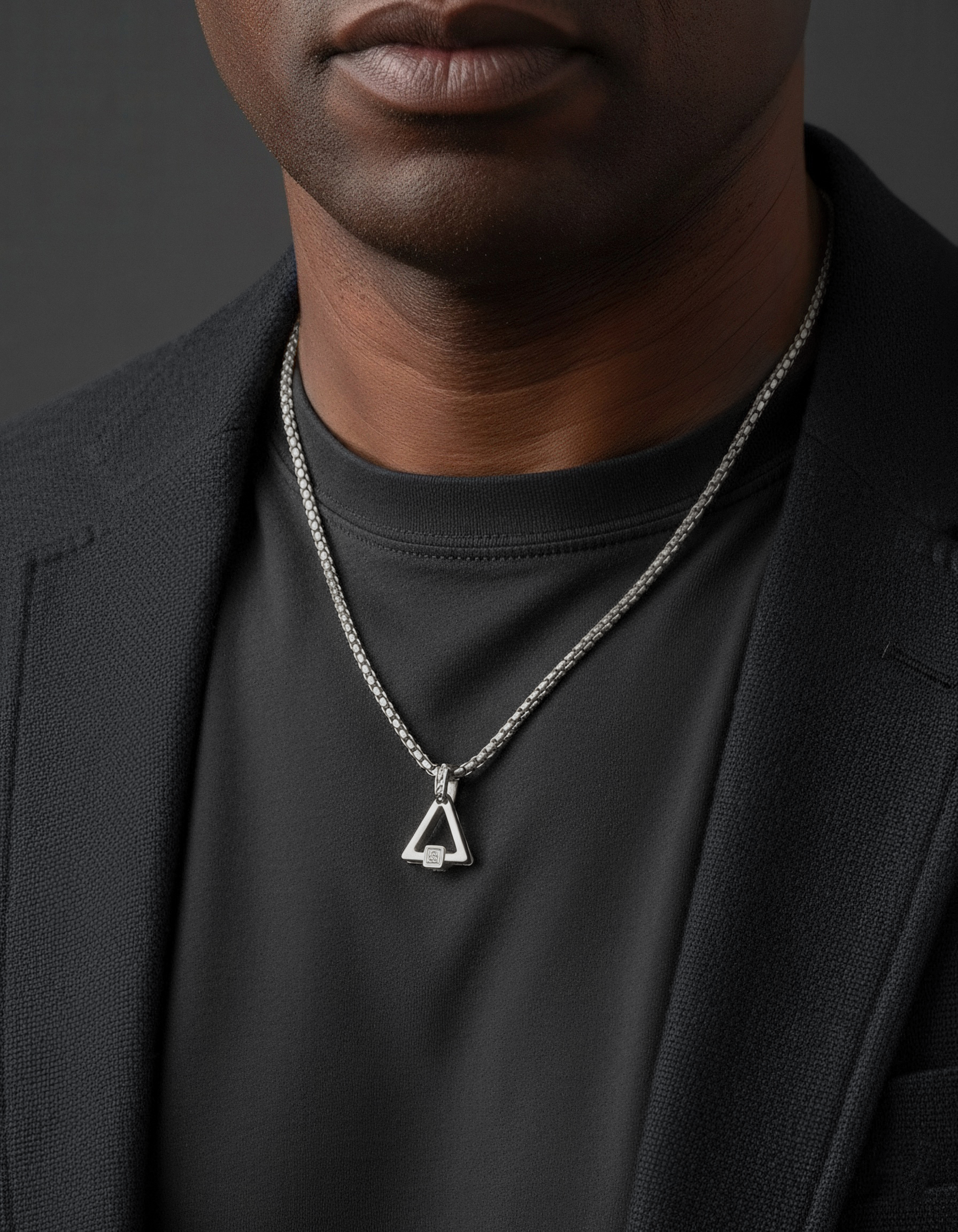 Raw Pyramid Pendant + Round Box Chain