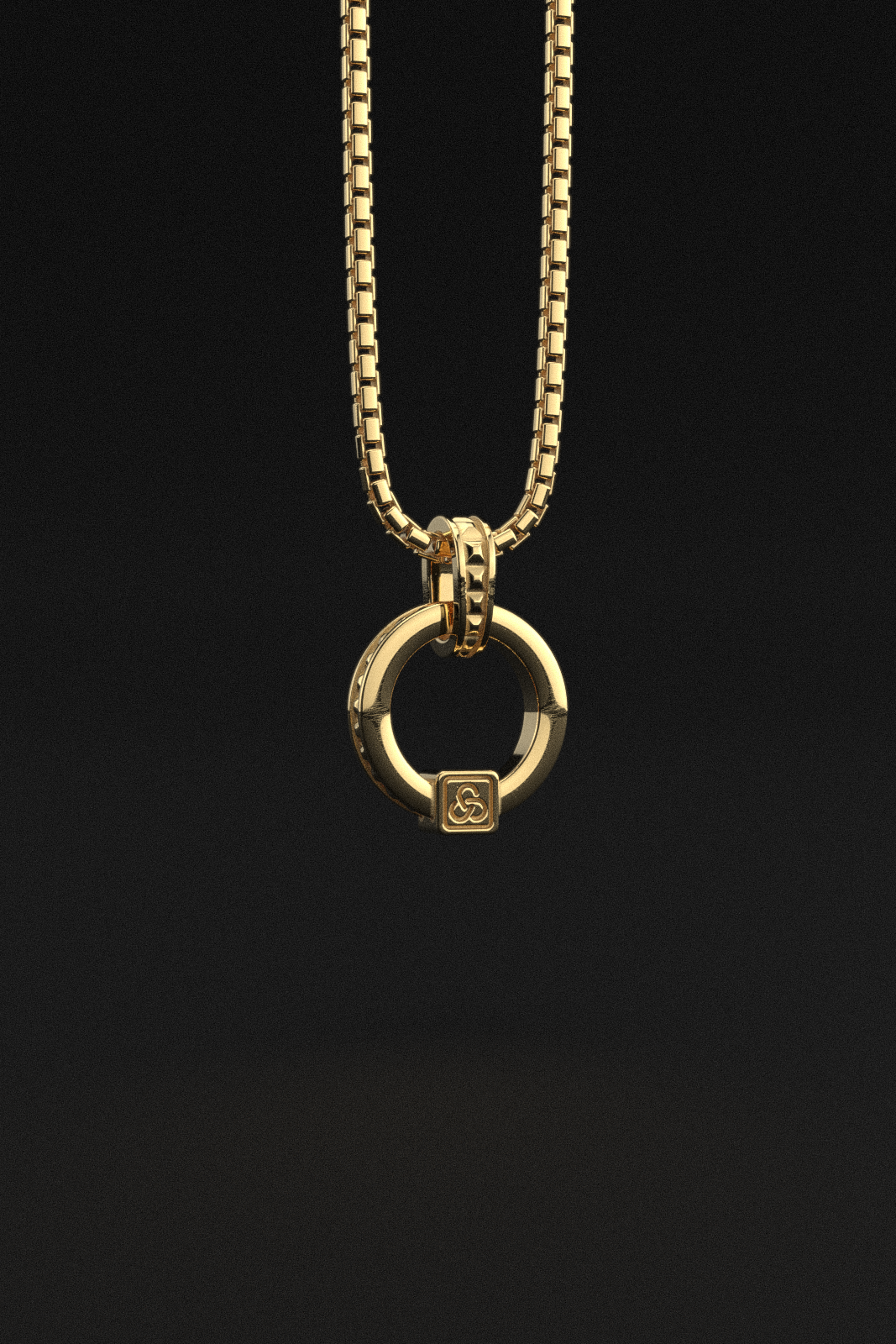 Circle Pyramid Raw Solid Gold Pendant