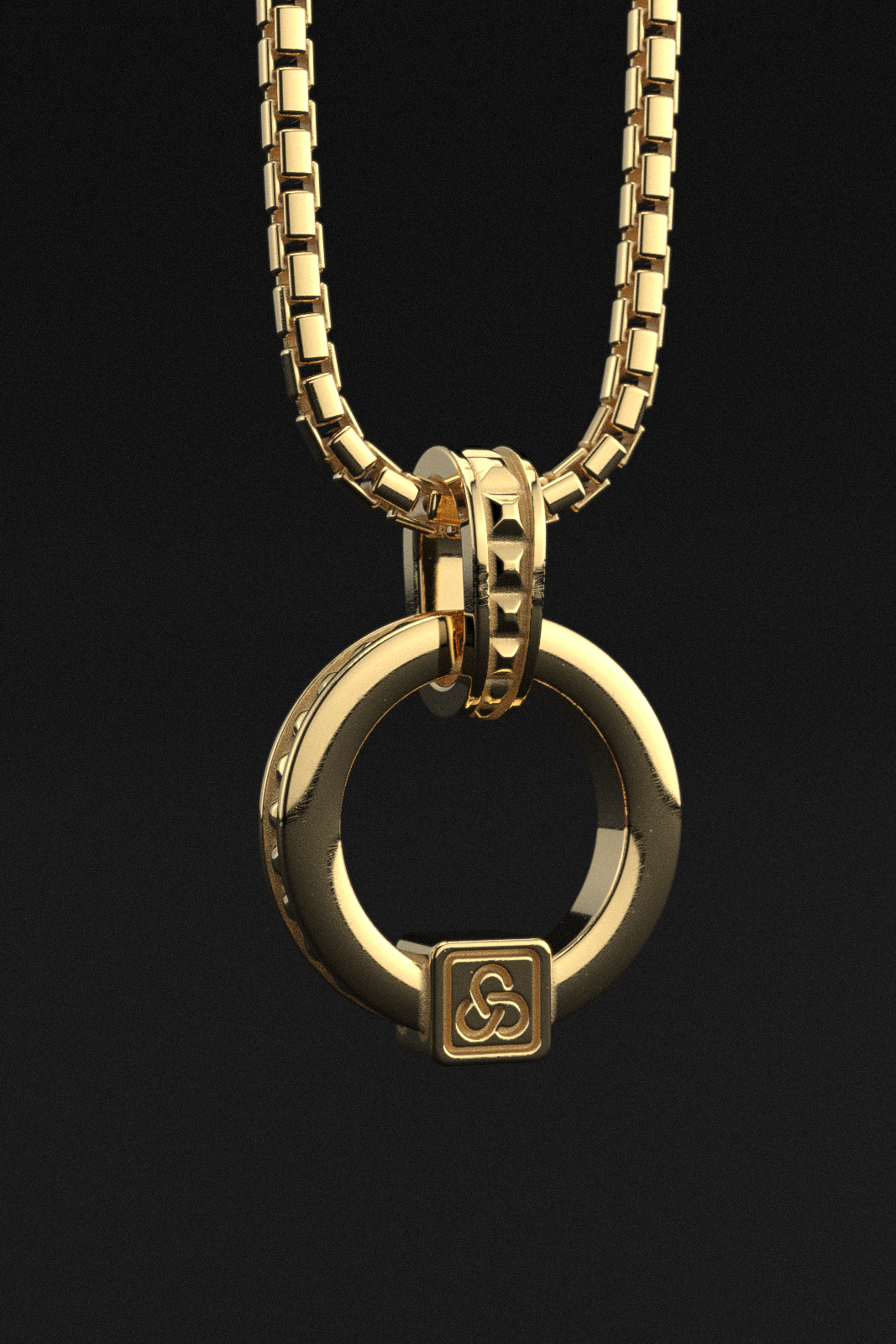 Circle Pyramid Raw Solid Gold Pendant