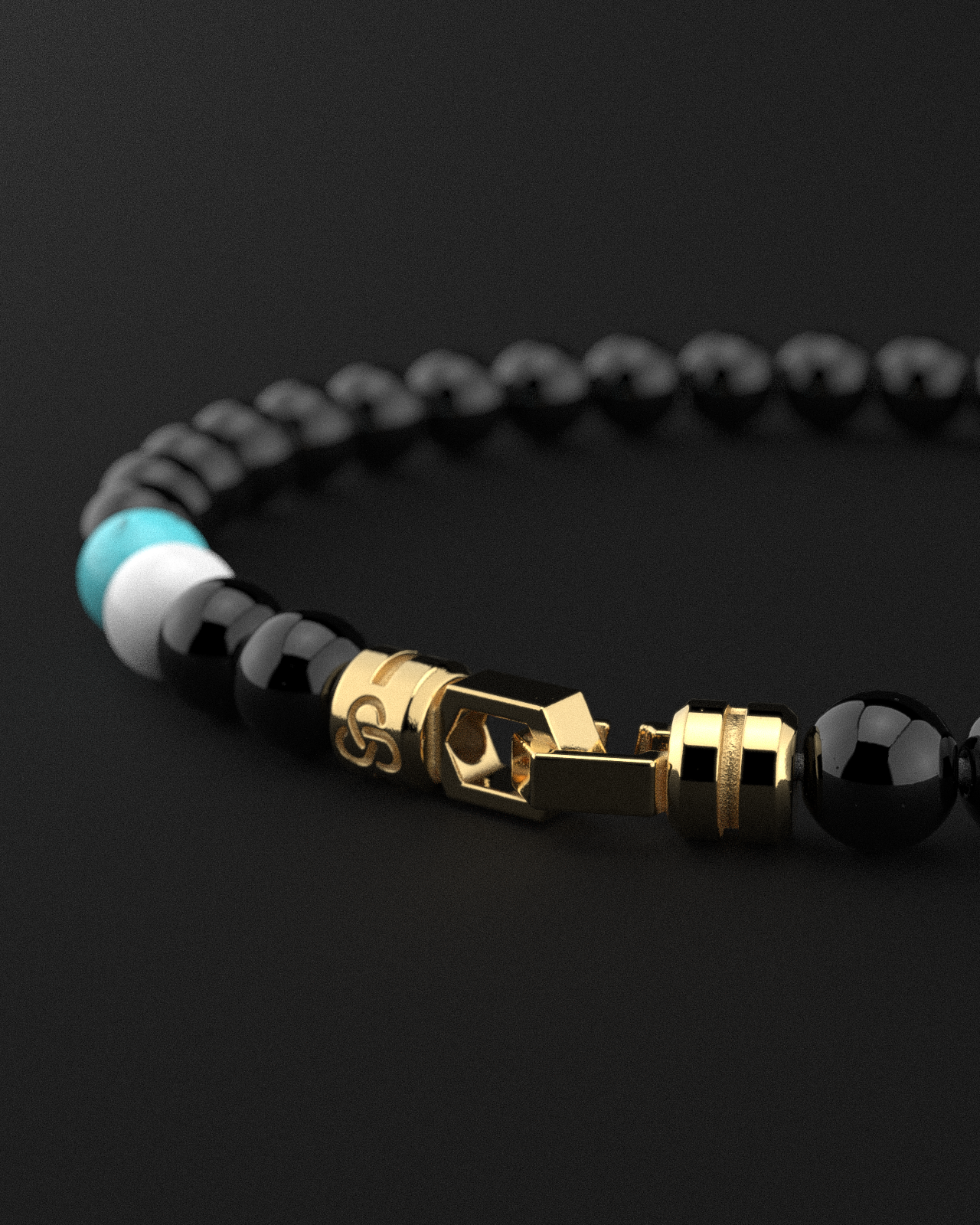 Bracelet Onyx + Turquoise + Tridacna 6mm | SOMMET