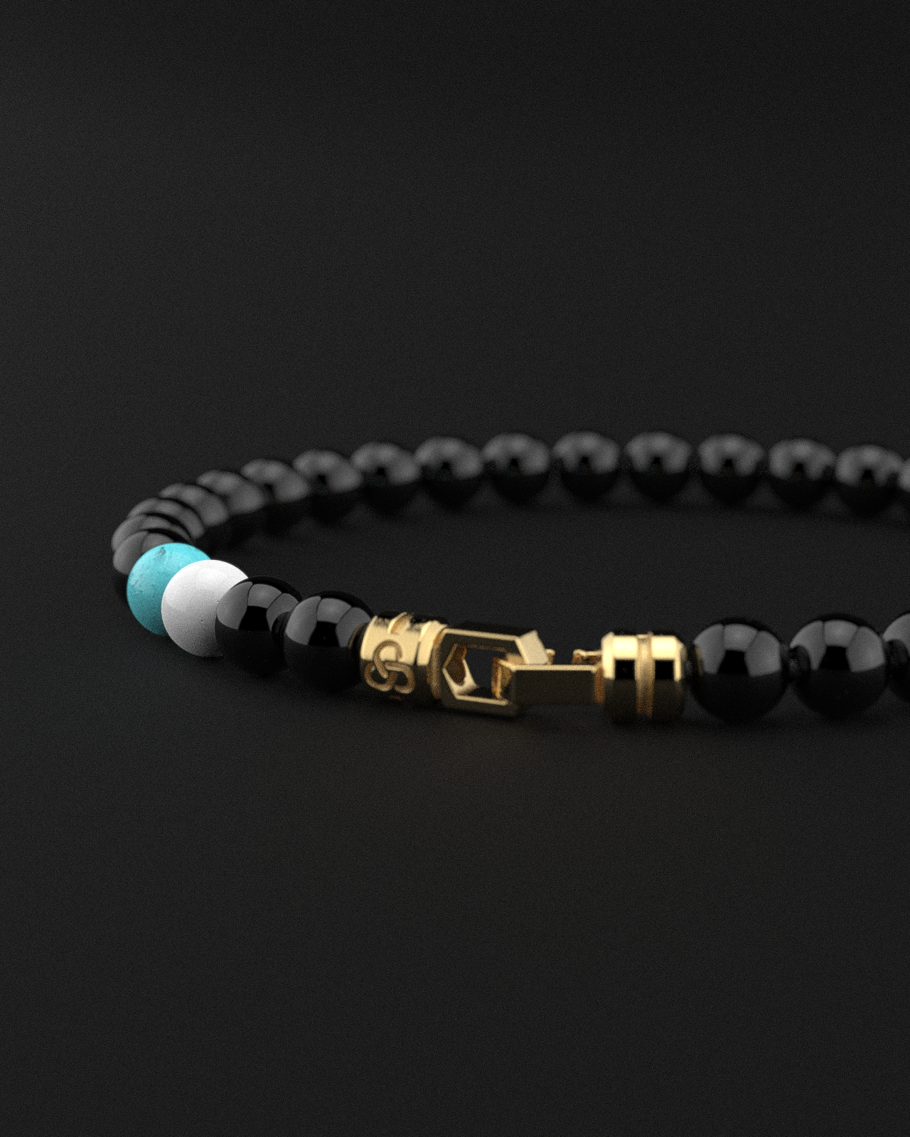 Bracelet Onyx + Turquoise + Tridacna 6mm | SOMMET