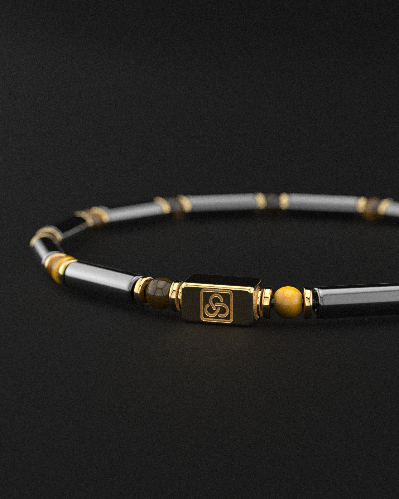 Hematite + Tiger Eye Bracelet Pipe | Spacer