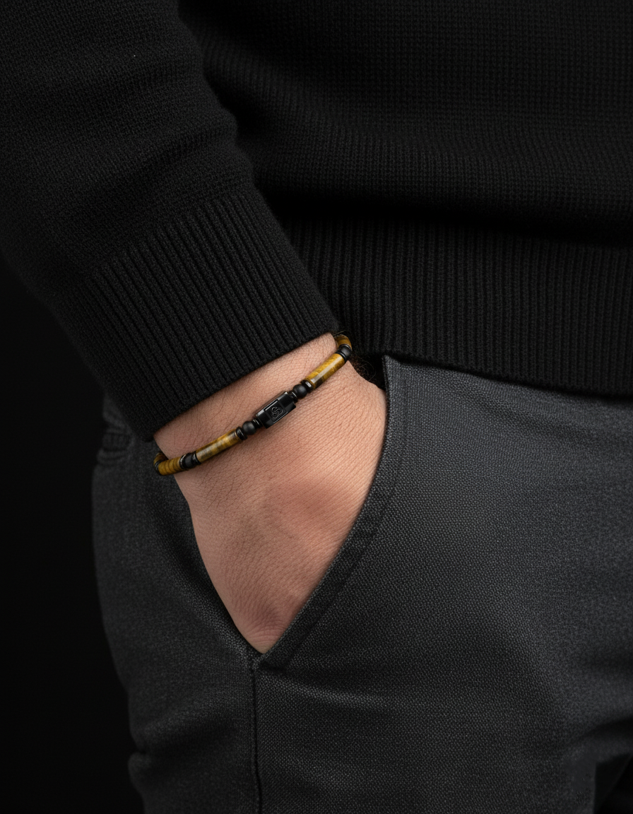 Pulsera de ojo de tigre y ónix mate de 4 mm | TUBO
