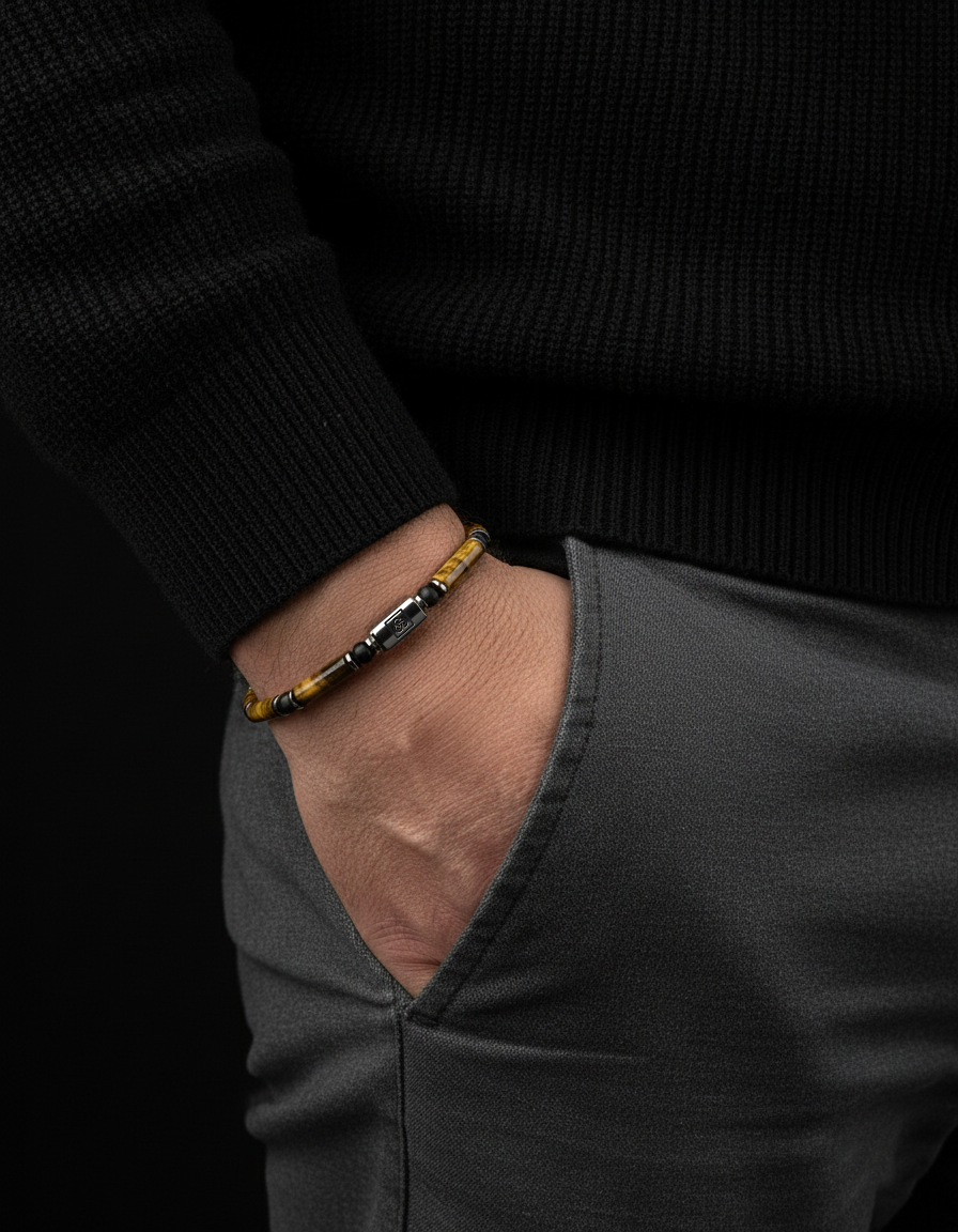 Pulsera de ojo de tigre y ónix mate de 4 mm | TUBO