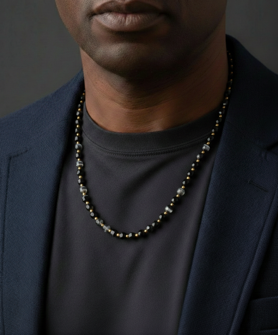 Silver Obsidian Necklace 5mm | Kubic