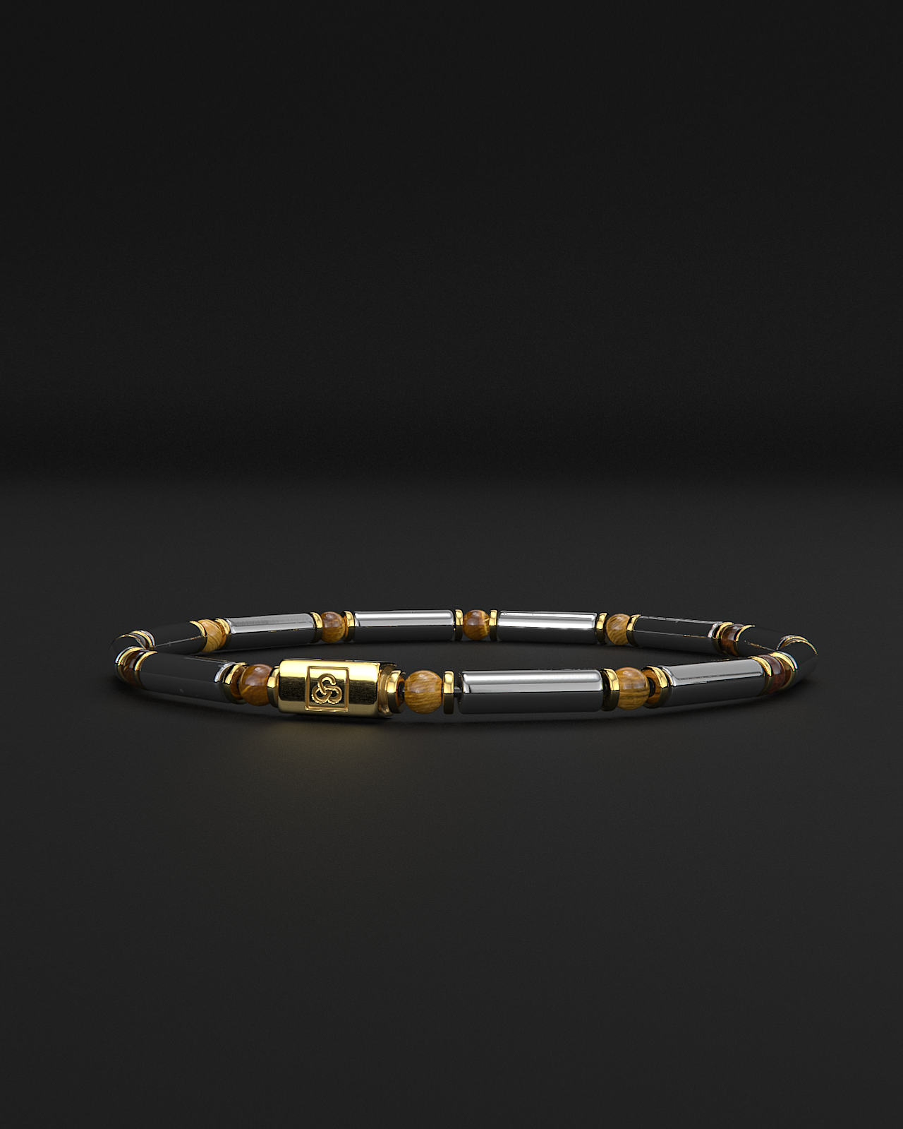 Pipa per bracciale in ematite + occhio di tigre | Distanziatore