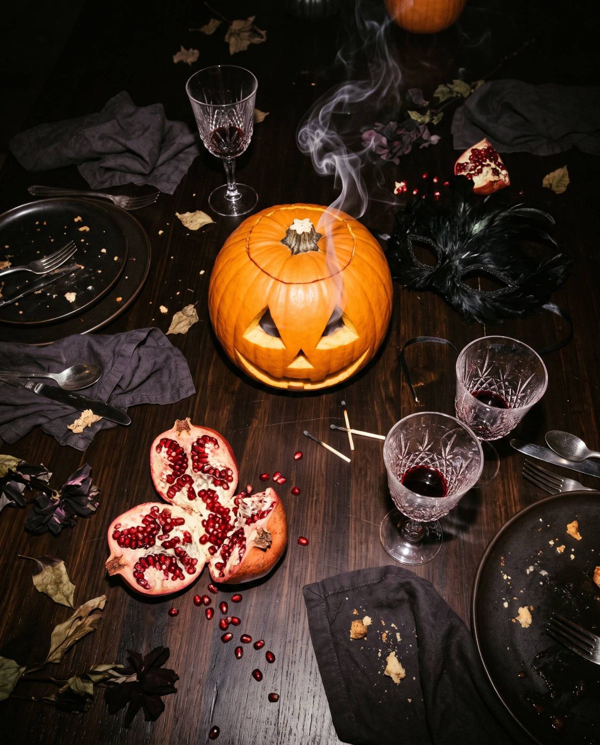 The table after a Halloween dinner party