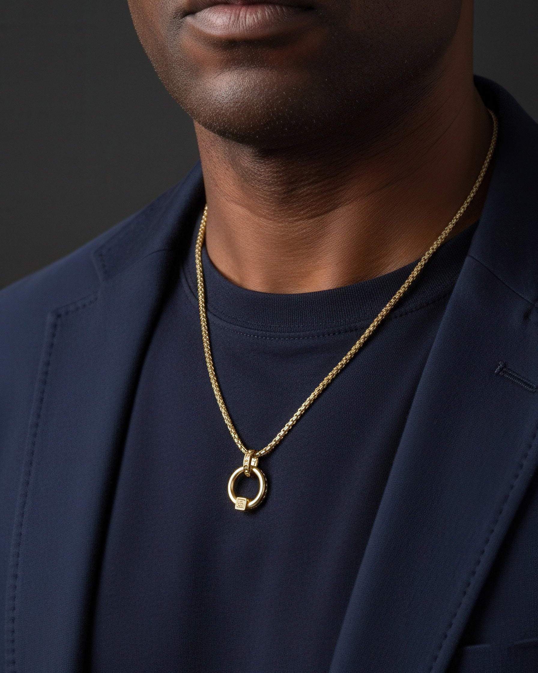 Pyramid Raw Circle Pendant + Round Box Chain