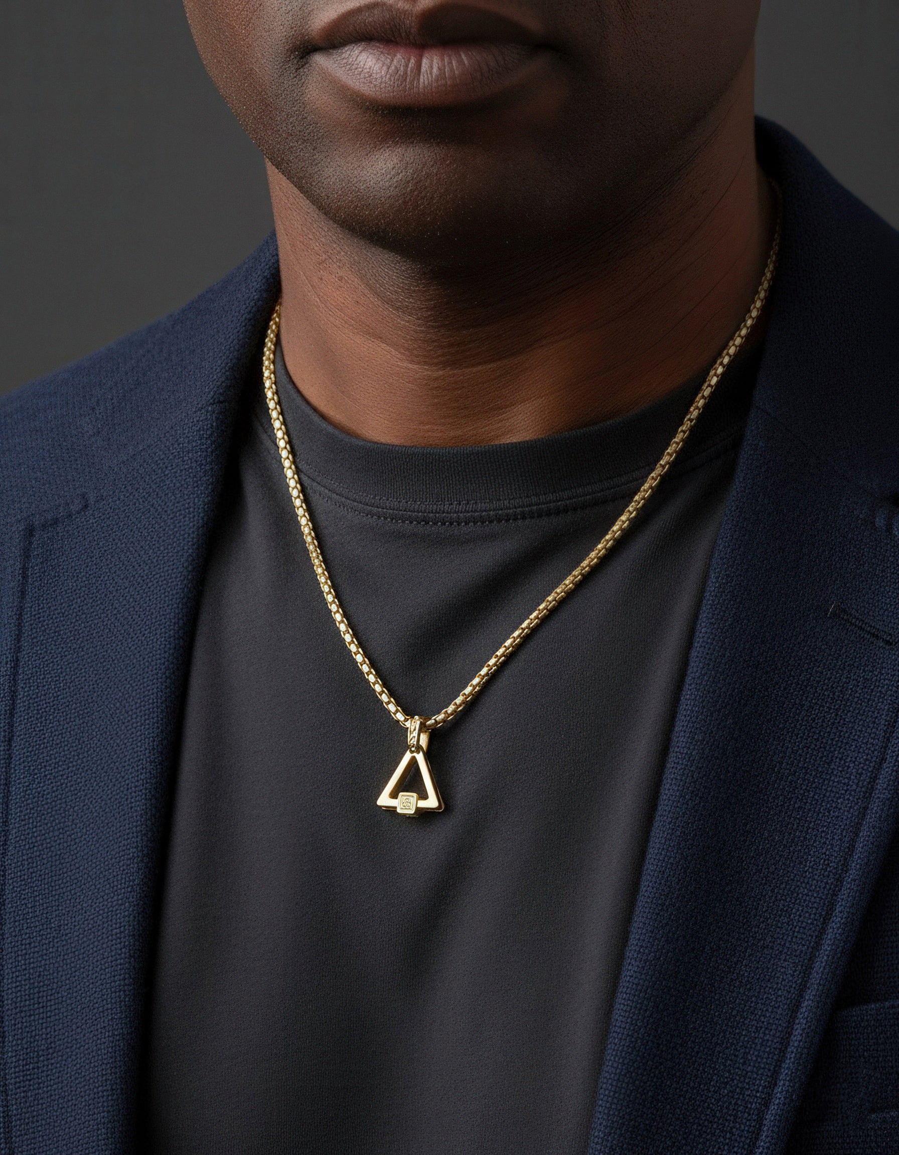 Raw Pyramid Pendant + Round Box Chain